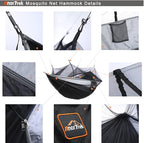 Camping Hammock with Mosquito Net, Double & Single Lightweight Portable Hammocks with Tree Straps, Parachute Hammock for Camping, Backpacking