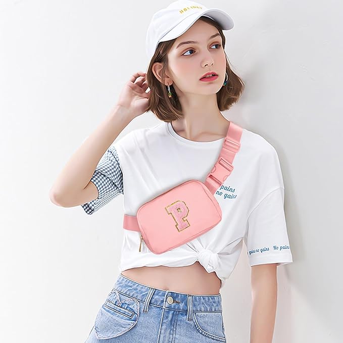 Gitus Customizable Belt Bag Fanny Pack for Girls Age 6-8 & 8-10 with Initial - Trendy Teen Girl Gifts (Light Pink)
