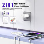Upgraded Apple Watch Charger, Magnetic 2 in 1 Charger, USB C Charger Block Plug Adapter with 6FT iWatch Portable Wireless Fast Charging Cable Cord for iWatch Series Ultra/9/8/7/6/SE/SE2/5/4/3