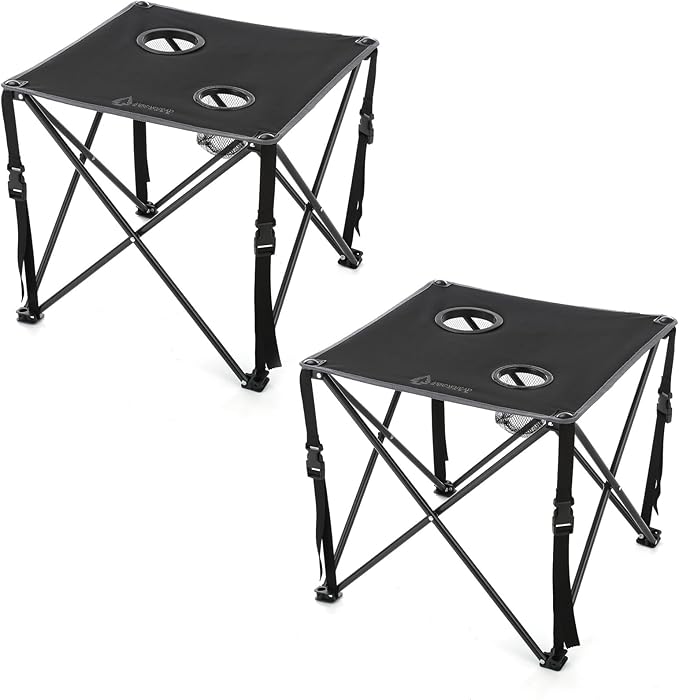ARROWHEAD OUTDOOR 26” (66cm) Portable Camping Folding Table, 2 Cup Holders, Square, Carrying Case, Steel Frame, High-Grade 600D Canvas