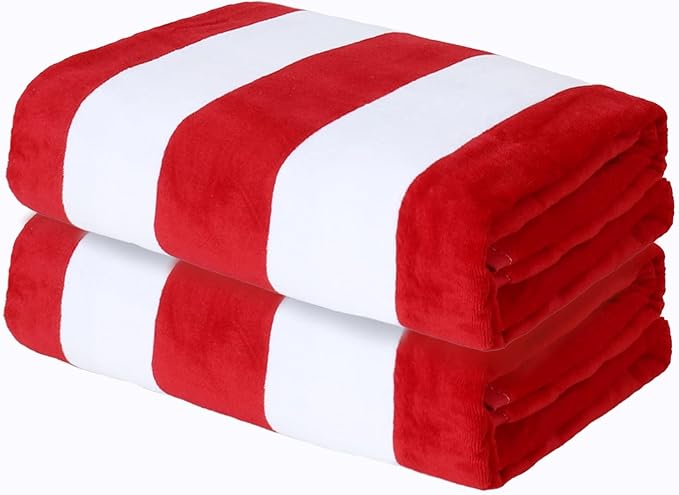 Exclusivo Mezcla 2 Pack Cotton Large 30x60 Inches Cabana Stripe Beach Towels, Super Absorbent Soft Plush Pool Towel Bath Towel (Red)