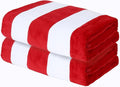 Exclusivo Mezcla 2 Pack Cotton Large 30x60 Inches Cabana Stripe Beach Towels, Super Absorbent Soft Plush Pool Towel Bath Towel (Red)