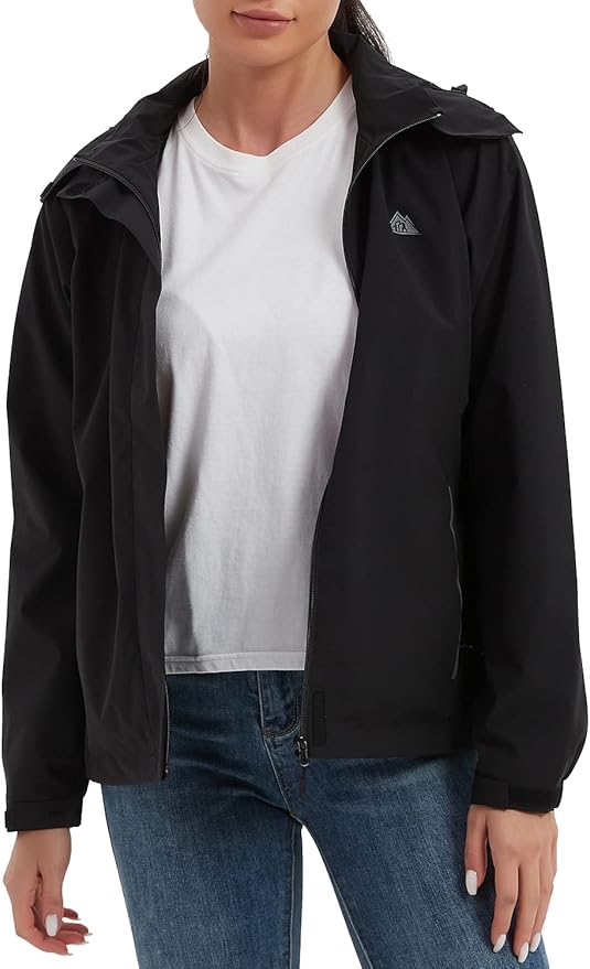 MOERDENG Women's Waterproof Rain Jacket Lightweight Raincoat Hooded Hiking Jacket Softshell Windbreaker