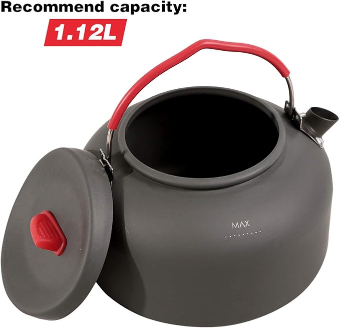 REDCAMP 1.4L Medium Outdoor Camping Kettle, Aluminum Water Pot with Carrying Bag, Compact Lightweight Tea Kettle