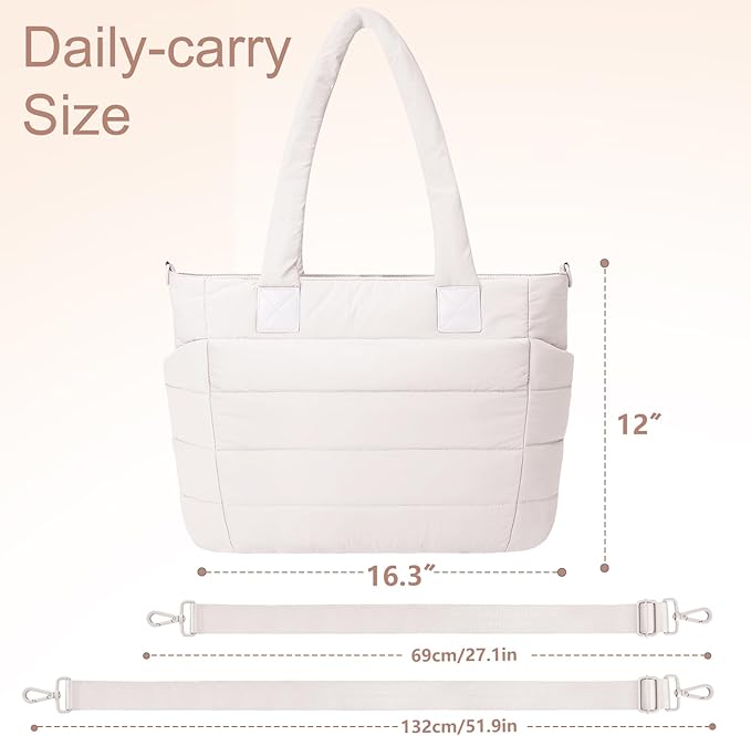 Tote Bag for Women Puffer Work Tote Handbag Large Quilted Nurse Bag with Zipper for Travel