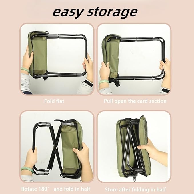 Portable Camping Stool and Folding Small Chair - Compact Folding Stool, Picnic Hiking Fishing Outdoor Footstool for Hiking and Trekking(Khaki,Large)