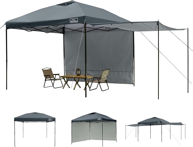 KAMPKEEPER 10x10 Easy Pop Up Canopy Tent with 2 Sidewalls, Instant Outdoor Shade Shelter with 2 PCS Removable 10FT Sun Walls, Quick Setup Waterproof and UV-Resistant for Patio, Camping, Backyard
