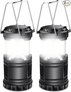 EXTRASTAR 2 Pack LED Battery Operated Lights, Portable Survival Battery Powered Lamp, Waterproof Camping Lantern, Suitable for Hurricane, Emergency, Storm, Outages, Outdoor Collapsible Lanterns, Black