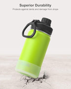 koodee Small Water Bottle-12 oz Stainless Steel Vacuum Insulated Wide Mouth Water Flask with Leakproof Spout Lid (Apple Green)