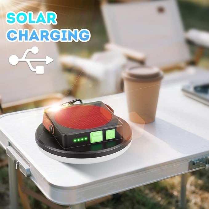 Solar Camping Lantern, Bright USB Rechargeable Camping Light, 4500LM, 4 Light Modes, Waterproof Hanging Tent Light for Camping, Hiking, Power Outages, Hurricane, Cellphone Emergency Charging