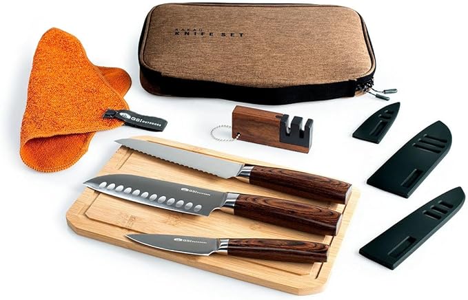 GSI Outdoors, Rakau Gourmet 3-Piece Camping Knife Set with Stainless Steel Blades and Waterproof Wood Handles, Perfect for Outdoor Cooking and Adventures