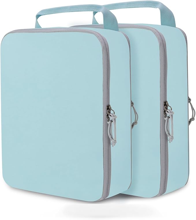 Large Compression Packing Cubes for Travel, 2 Set Compression Bags Travel Cubes for Packing Suitcase Luggage Organizer, Blue