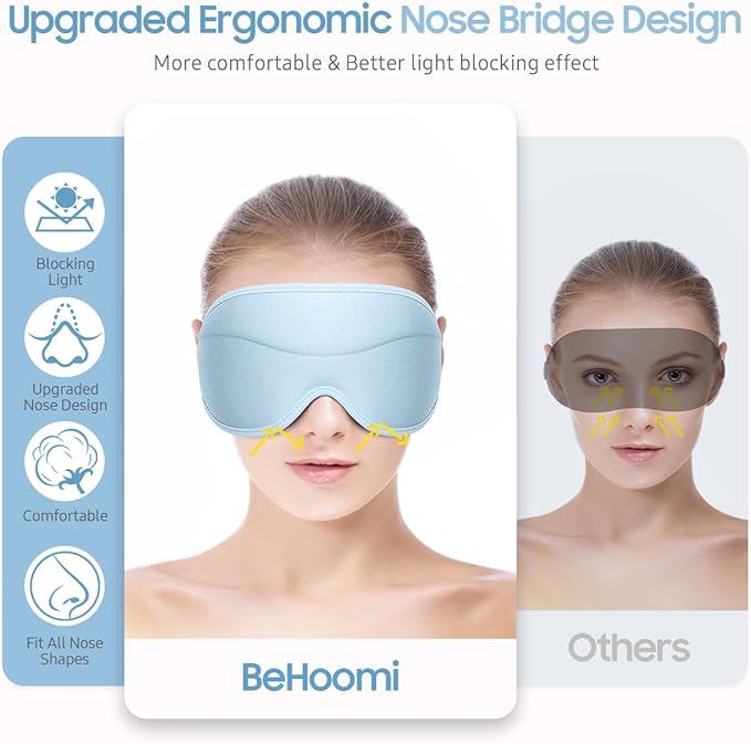 Sleep Mask, Premium Eye Mask for Sleeping, Total Blackout, Superior Soft Comfort, Upgraded 3D Ergonomic Designed Sleeping Mask for Home, Office, Travel, Meditation, Sky Blue