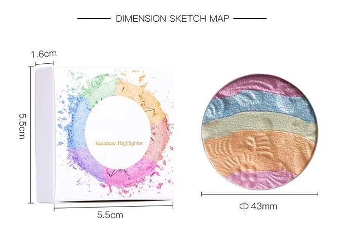 FantasyDay Pro 6 Colors 3D Baked Rainbow Highlighter Eyeshadow Makeup Palette Xmas Cosmetic Blusher Shimmer Powder Contouring Kit Unicorn Blush