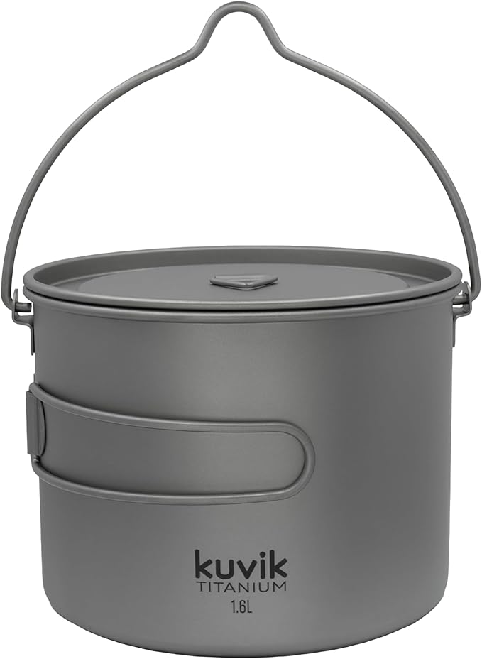Kuvik 1600ml (54 oz) Titanium Pot with Bail Handle - Ultralight and Compact Pot for Backpacking, Camping, and Survival