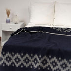 Thick Alpaca Wool Blanket Heavyweight Camping Outdoors Indoors Soft Peru Twin Size Ethnic Design (Navy Blue - Soft Gray Design, Twin Size)