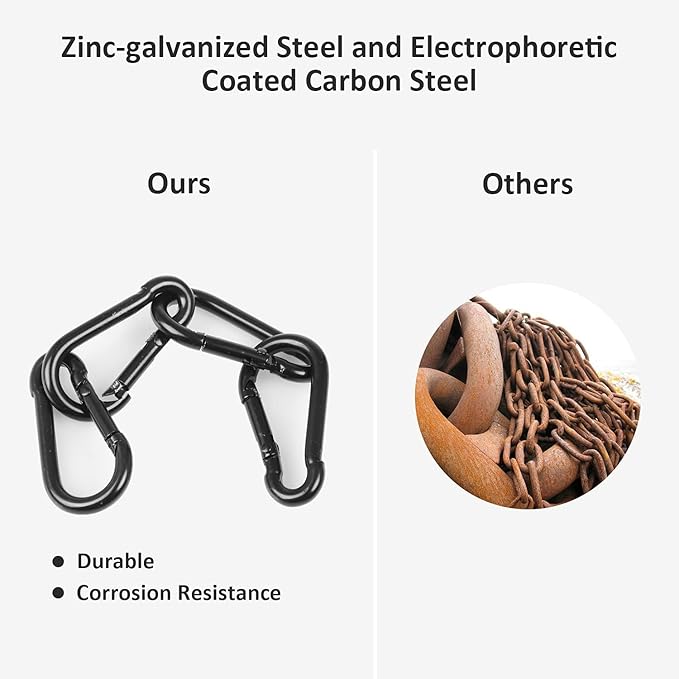 3 Inch Carabiner Spring Snap Hook Steel Clip Link Buckle Heavy Duty 8x80mm 10 Pcs for Outdoor Camping Hiking Hammock Swing, Black