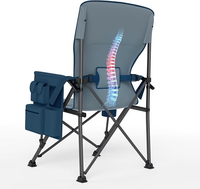 Timber Ridge Oversized Folding Camping Chair with Lumbar Support Adjustable High Back Heavy Duty for Adults Support up to 500lbs with Cup Holder, Cooler Bag, Side Pocket, Blue