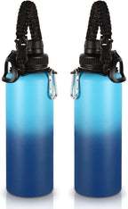 Volhoply Insulated Water Bottles Bulk 2 Pack, 40 oz Stainless Steel Sports Bottle with Paracord Handle & Spout Lid,Metal Water Cups with Wide Mouth,Reusable Water jug for Adults(Green Pink,2 Set)