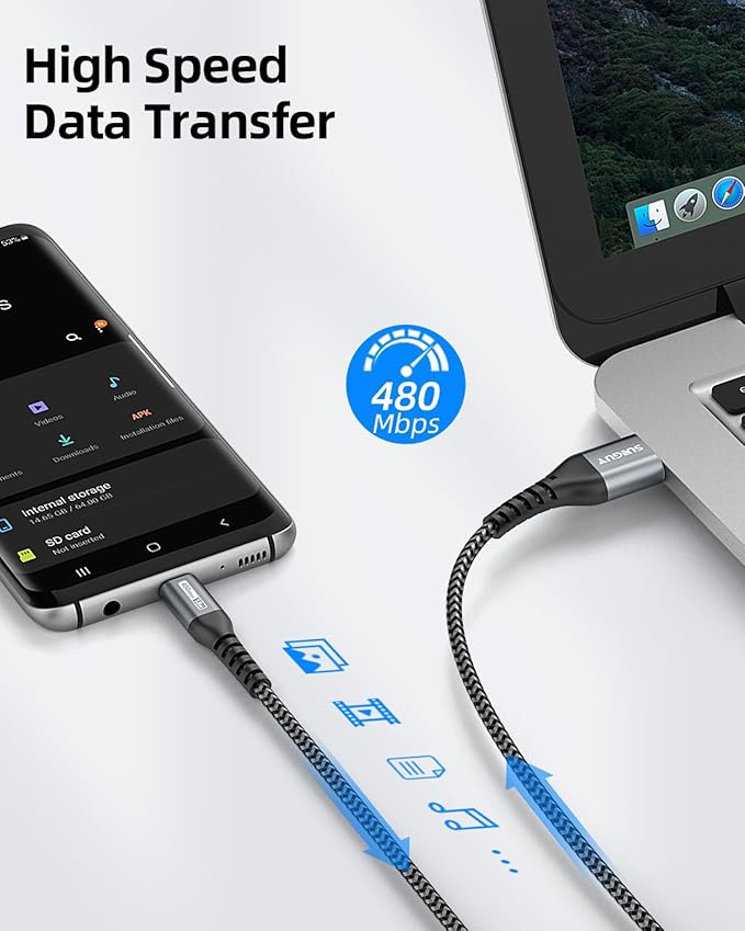 SUNGUY USB C Cable 3FT [3Pack] 3A USB to USB C Cable Fast Charging Data Sync Braided Compatible with iPhone 16 15 Pro/Pro Max/Plus, Samsung Galaxy S23/S22/S21, Note10/9, USB C Devices