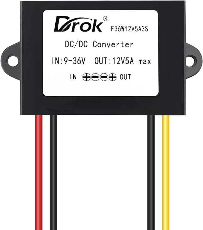 DROK DC-DC Stabilizer, 9V-36V to 12V Boost Buck Converter 5A 60W Waterproof Auto Step Up Down Voltage Regulator 12V Volt Transformer for Car Audio Solar Power System LCD Television LED Display Screen