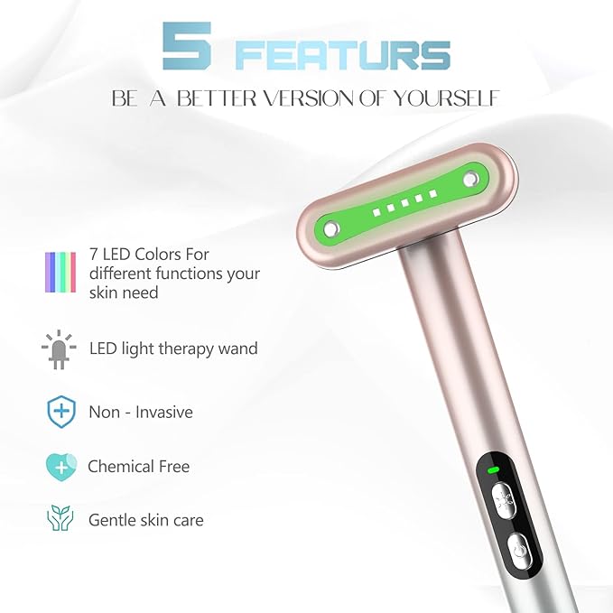 Red-Light-Therapy，Led Facial Light Therapy 7 Colors Eye Beauty Wand Face Massager Red for Skincare & Blue Rejuvenation Tool