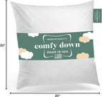 Decorative Throw Pillow Insert, Down and Feathers Fill, 100% Cotton Cover 233 Thread Count, Square Pillow Insert - Made in USA (20" x 20")