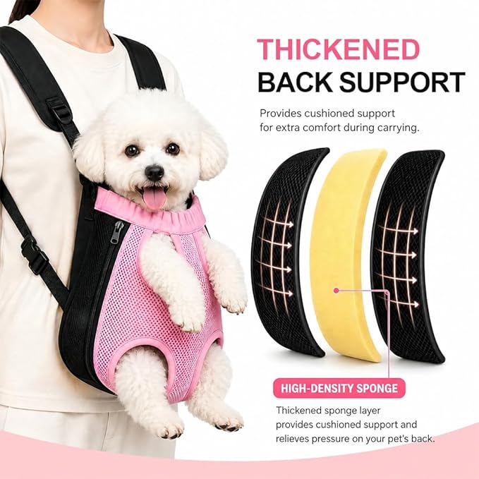 Inspack Dog Backpack Carrier/Cat Carrier, Adjustable Pet Front Carriers Travel Bag for Puppy Medium Dogs, Legs Out, Soft Ventilated Doggie Chest Carry Backpacks for Hiking/Camping, 10-16 lbs, Pink