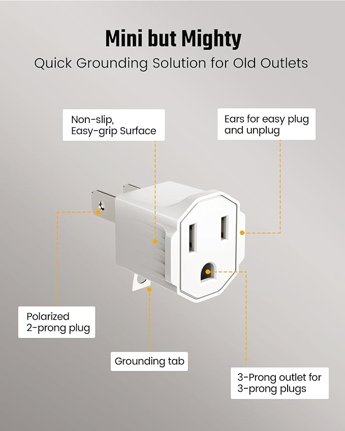2 Prong to 3 Prong Outlet Adapter, SUPERDANNY ETL Listed 3-2 Prong Adapter, Fire-Retardant (392℉) PBT Material, Heavy Duty Wall Plug Adapter for Old Homes, Travel to Japan (Ivory White (2-Pack))