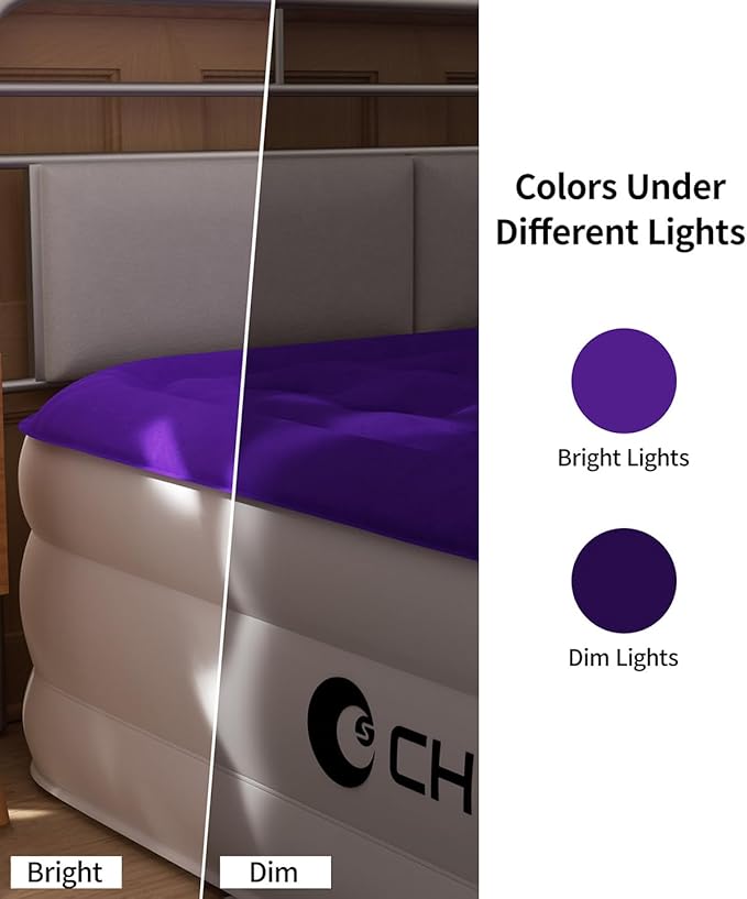 CHILLSUN Air Mattress Queen With Built in Pump - Upgraded Blow Up Bed,2 Mins Quick Self Inflatable and Deflate, 18"/650lbs Max, Strong Support, Flocked Top, Puncture Resistant, for Camping,Home,Guests