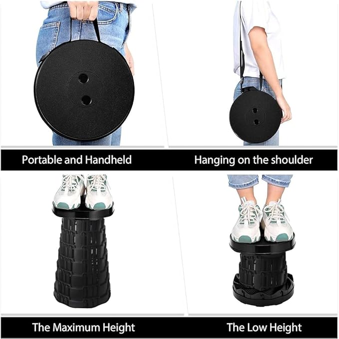 Upgraded Camp Chair,Portable Folding Stool,Folding Camp Chair,Collapsible Stool,Retractable Seat or Foot Rest,Foldable Camping Stool for Outdoor Fishing Hiking Gardening Travel BBQ -Max 400lbs (Black)