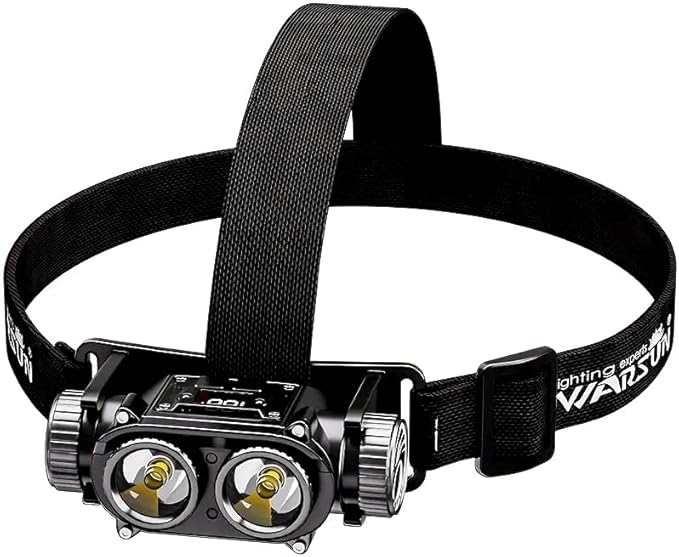WARSUN Rechargeable LED Headlamp – 1500 Lumens, Adjustable Angle, Aluminum Alloy & ABS, IPX6 Water-Resistant, Battery Indicator, Long Battery Life – Ideal for Camping, Hiking, and Industrial Use