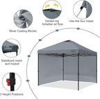 KAMPKEEPER 10x10 Pop Up Canopy Tent with 2 Sidewalls, Beach Tent - Easy Outdoor Sun Shade for Events, Parties, Camping - Gazebo with 4 Weight Bags & Carry Bag.（Grey）