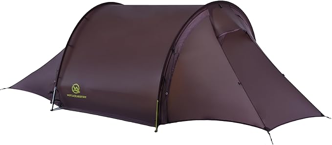 Backpacking Ultralight 2Person Tunnel Tent, 2.89lbs, Double Silicone-Coated Fabric, Compact 3-Season Tent – Wine Brown