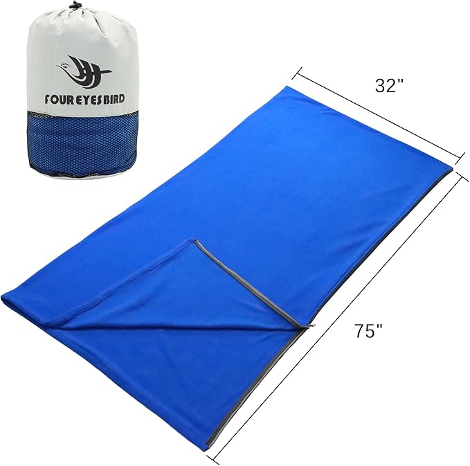 Fleece Sleeping Bag Liner, 75" Long Zipper Microfiber Fleece Travel Single Sleeping Bag Camping Blanket, Indoor Outdoor Blanket for Adults & Children