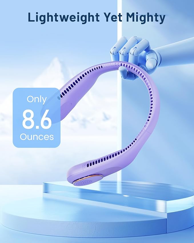 SWEETFULL Portable Neck Fan 360° Cooling Bladeless Personal Fan | No Hair Twisting - 4000mAh USB Rechargeable Wearable Fan for Travel, Birthday Gifts for Men, Women, Mom, and Dad