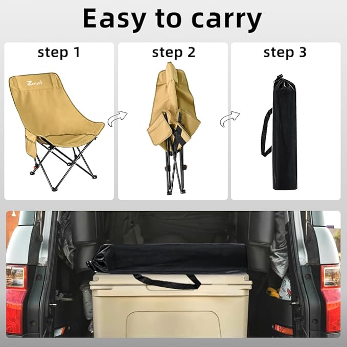 Camping Chair for Adults, Portable Adjustable Folding Chairs Set with Side Pockets for Outdoors Fishing, Hiking, Backpacking, Picnic, Beach, Travel, Supports to 300lbs, & Storage Bags (Khaki)