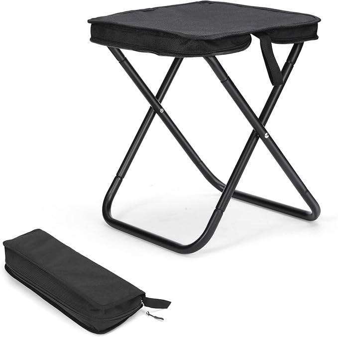 Camping Stool, Portable Folding Stool, Aluminum Ultralight Backpacking Stool Suitable for Outdoor Gardening and Beach Hiking Fishing (Black, 13.5 High)