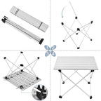 Grope Small Folding Camping Table with Aluminum Table Top, Beach Table for Sand with Carrying Bag,Prefect for Outdoor, Picnic, BBQ, Cooking, Festival (Silver-M)
