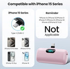 Mini Portable Charger USB C Power Bank,Upgraded 5000mAh PD Fast Charging Battery Pack Built-in USB-C Connector,LCD Display,Compatible with iPhone16,16 Plus,16Pro/Max/15,iPad Pro/Air,Android Phone etc