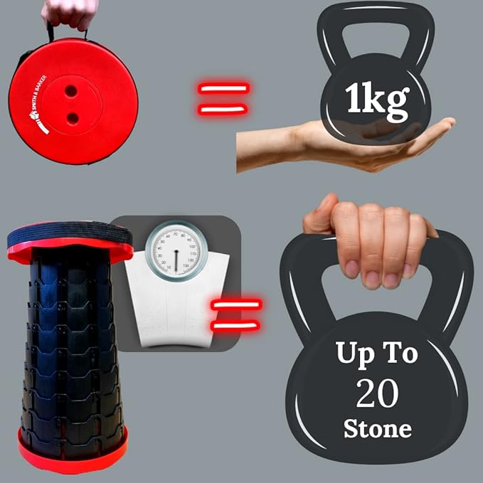 Smith & Barker Upgraded for 2025 Premium Telescopic Folding Stool for Adults and Children Outdoor Indoor Portable Collapsible Foldable Fishing Hiking Camping Festivals Seat (Black)