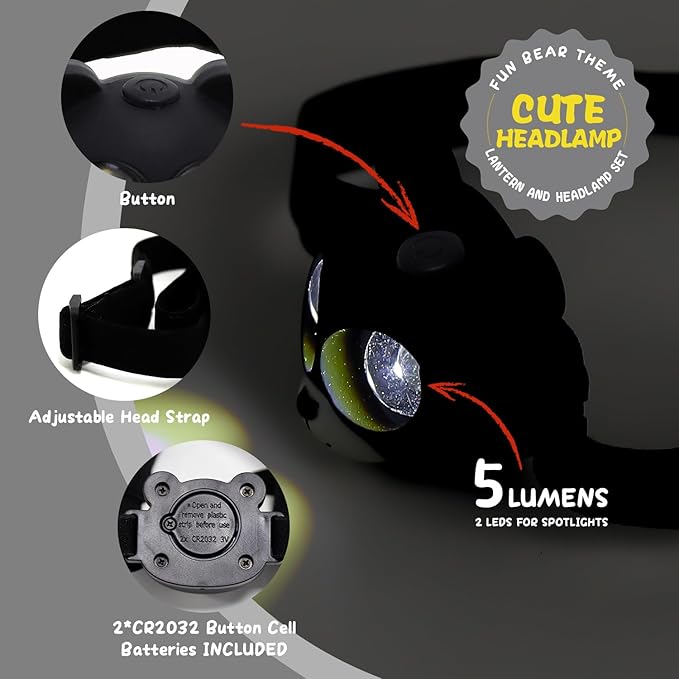 LED Bear Camping Lantern & Headlamp Kit, Battery Powered Night Light for Kids 6-12, Outdoor Equipment for Kids Ages 8-12, Toys Girls Boy Birthday Christmas Gift Ages 6 7 8 9 10 11 12+