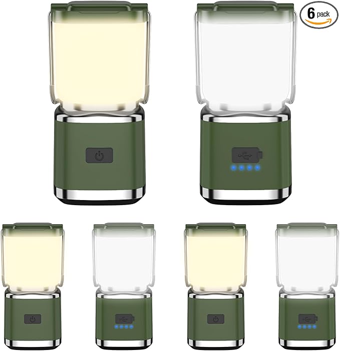 LED Camping Lantern, High Lumens Camping Light Rechargeable with 4 Light Modes, Waterproof, Camping Essentials, Mini Lantern Flashlight for Camping, Hurricane, Emergency, Hiking, Power Outages, 6pc
