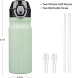 BJPKPK Stainless Steel Insulated Water Bottle With Straw Lid 18oz Reusable Metal Thermo Bottles Keep Cold And Hot,Sage