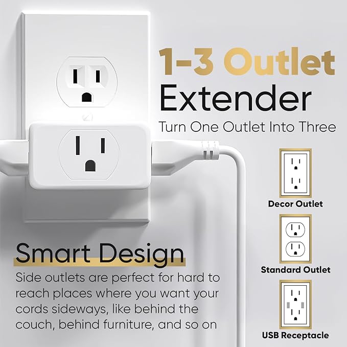 Unidapt Multi Plug Outlet Extender - 3 Way Wall Outlet Splitter, Cruise Ship Approved Power Adapter, Compact Travel Plug Expander for Home, Office, Dorm Room, or Cruise Cabin - White 1-Pack