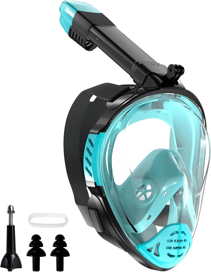 Snorkeling Gear for Adults, Full Face Snorkel Mask, Scuba Diving Mask with Detachable Camera Mount, 180 Degree Panoramic View Anti-Leak Anti-Fog