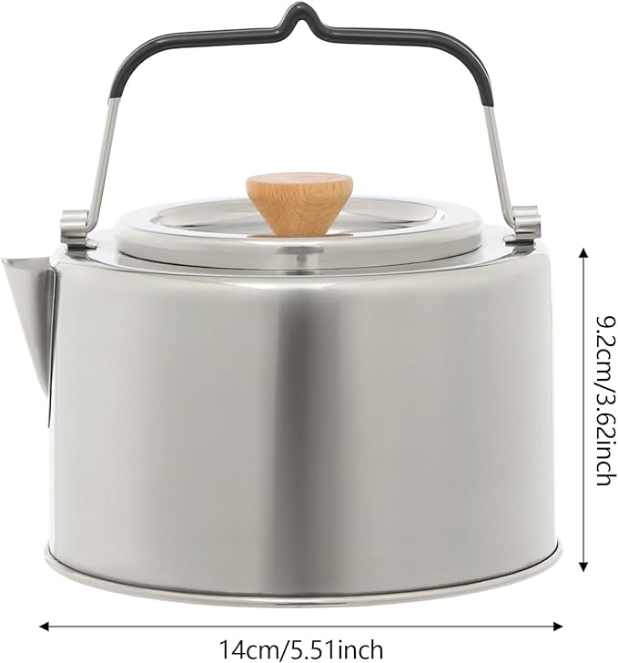 Camping Kettle, Stainless Steel Portable Coffee Tea Pot with Anti-Scald Handles, 35.2oz Capacity for Outdoor Camping Hiking Picnics (Silver)