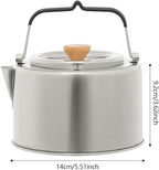 Camping Kettle, Stainless Steel Portable Coffee Tea Pot with Anti-Scald Handles, 35.2oz Capacity for Outdoor Camping Hiking Picnics (Silver)