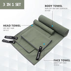 Eunzel 2 Pack Quick Dry Camping Towel, Microfiber Travel Towel 3 Size at 1 Pack,Fast Drying Towel Set for Camping, Beach, Gym, Sports, Yoga & Swimming Pool, Army Green/Grey