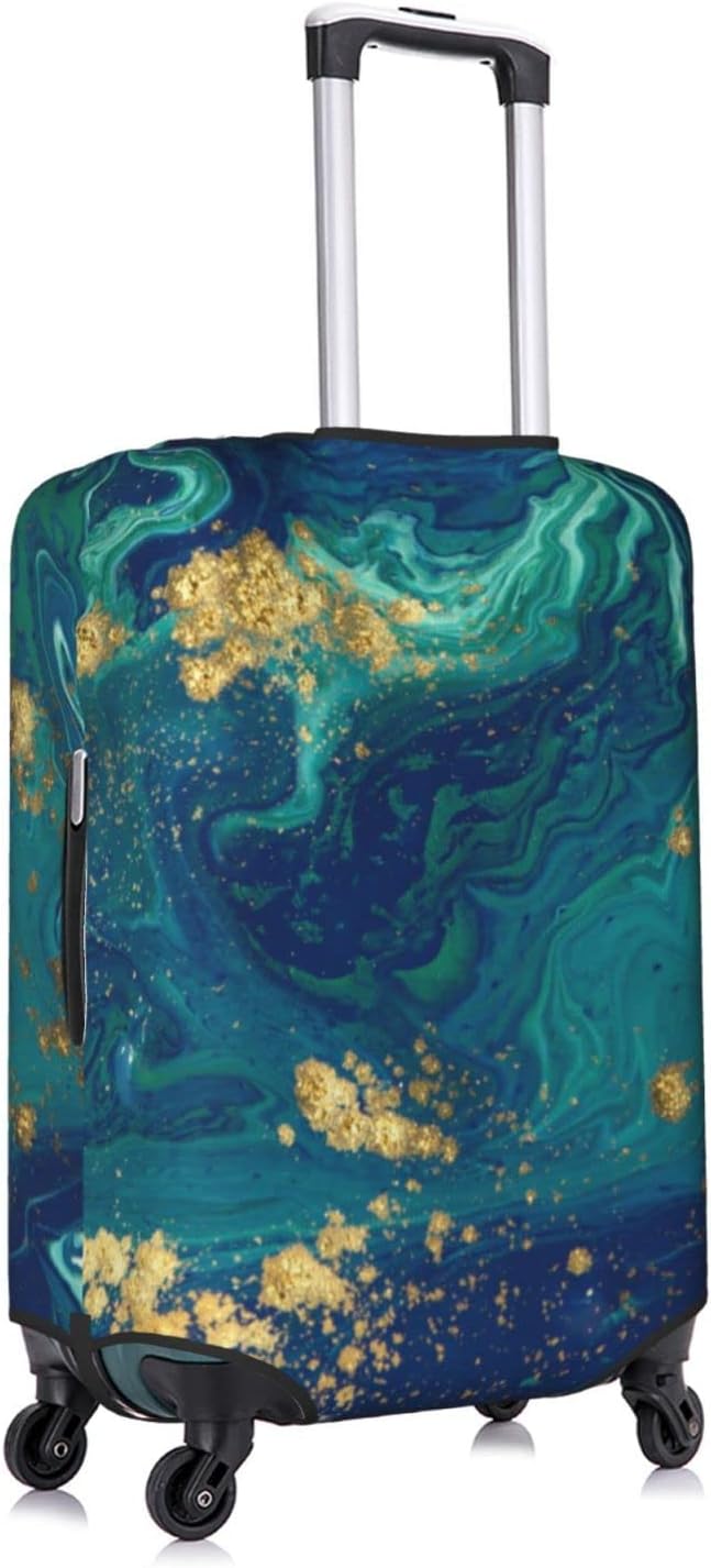 Travel Luggage Cover, Gold Blue Abstract Marble Washable Elastic Baggage Cover Anti-scratch Double-sided with Zipper Closure for Wheeled Suitcase Fits 22-24 Inch Luggage